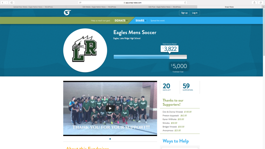 Here we have a screenshot of the website ,  donate to help our Lr Eagles.