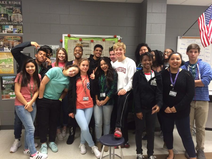 A diverse group of Lake Ridge students poses for a photo.