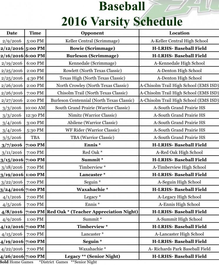 LRHS Baseball schedule