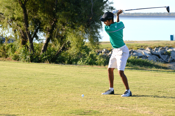 Nick Karanian in mid swing during a Varsity tournament in Cleburne. 