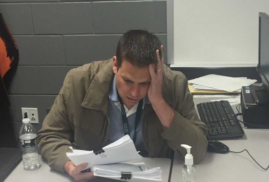 AP English III teacher Blake Kahla shows signs of stress over AP Exam
