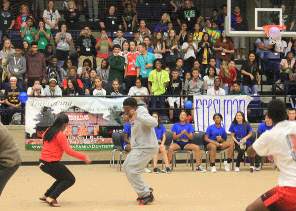 Fred Bridges and DeLauren Washington cutting a rug to win the Dance Off for the Freshman class.