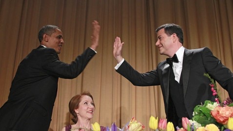President Obama high fives Jimmy Kimmel via WHCD.net