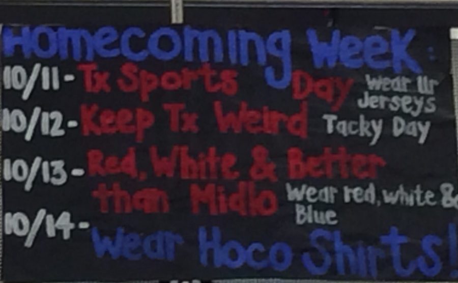 Student council put up a poster in lunch room displaying the Homecomeing week spirit days