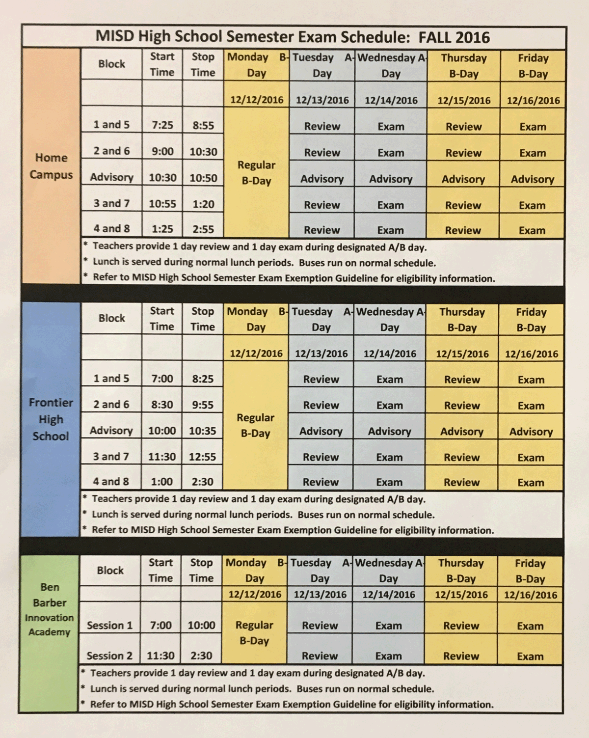 Lake Ridge Midterm Exam Schedule Released – Eagle Nation News