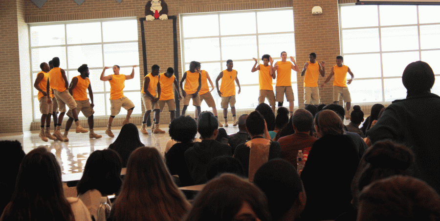The Distinguished Gentlemen Step Team performing at the fair.