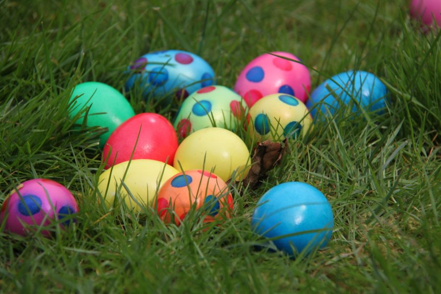 Painted Easter eggs used during a big Easter Egg Hunt