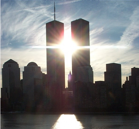 The World Trade Center towers stand before they were attacked by terrorists.