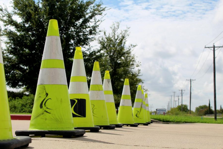 Cones placed at the entrance of Rush Creek Churchs parking lots.