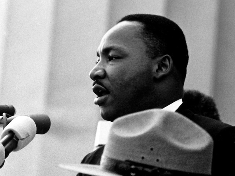 Photo of Martin Luther King Jr. giving his famous I have a Dream speech (Black & White). Photo courtesy of Rowland Scherman and the National Archives and Records Administration.